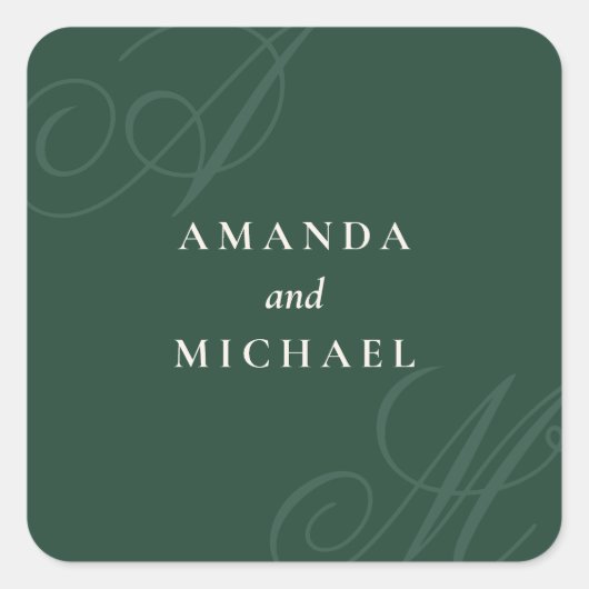 Smaragd Moderne Rand Elegant Monogram Bruiloft Vierkante Sticker (Voorkant)