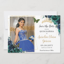 Smaragd Navy Bloem Quinceañera Afbeelding Datum Be Kaart