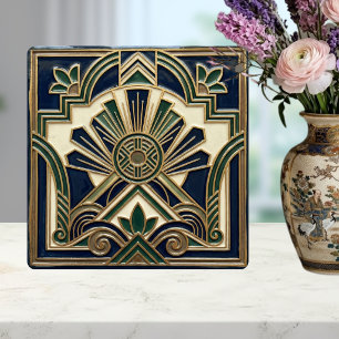 Smaragd Navy Goud Art Deco Zonnestralen Geometrisc Tegeltje