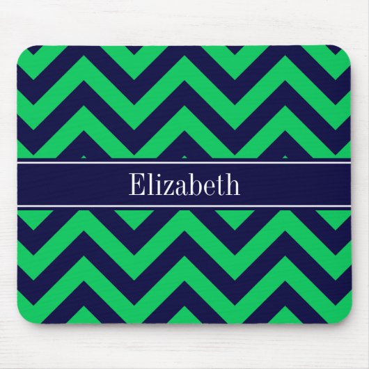 Smaragd Navy LG Chevron Navy Blau Naam Monogram Muismat (Voorkant)