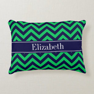 Smaragd Navy LG Chevron Navy Blauwe Naam Monogram Accent Kussen
