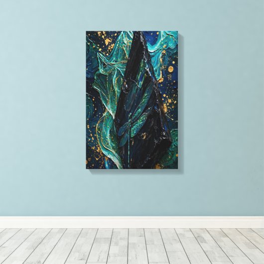 SMARAGD OBSIDIAAN - Kosmisch Impasto Canvas Afdruk (Insitu (Houten vloer))