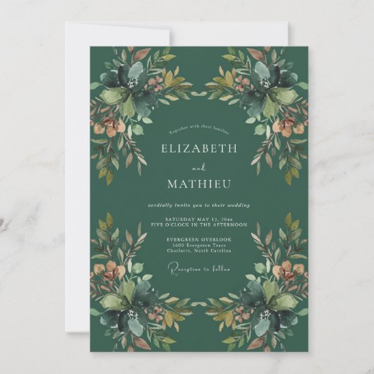 Smaragd Okergroene Eucalyptus Bruiloft Kaart (Voorkant)