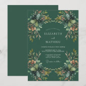 Smaragd Okergroene Eucalyptus Bruiloft Kaart (Voorkant / Achterkant)