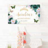 Smaragd Paarse bloemvlinders welkom achtergrond Spandoek (Insitu)