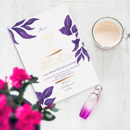 Smaragd Paarse & Gouden Eucalyptus Bruiloft Folie Uitnodiging