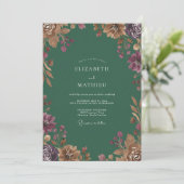Smaragd Paarse Wilde Bloemen Bruiloft Kaart (Staand voorkant)