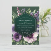 Smaragd Plum Moody Flora Bruiloft Kaart (Staand voorkant)
