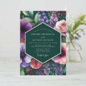 Smaragd Plum Vivid Flora Bruiloft Kaart (Staand voorkant)