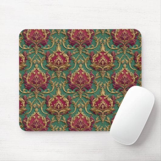 Smaragd Rode Barok Damast Muismat (Met muis)
