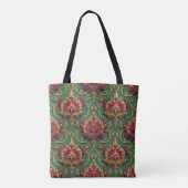 Smaragd Rode Barok Damast Tote Bag (Achterkant)