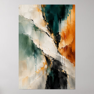 Smaragd Roestig Goud Kruisend Abstract Wandkunst Poster
