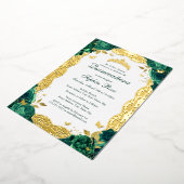 Smaragd Roos Kant Quinceanera Verjaardag Folie Uitnodiging (Gedraaid)