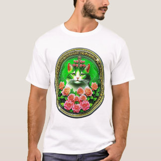 Smaragd Roos Kat Medaillon T-shirt