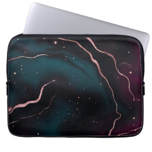 Smaragd Roze Goud Galaxy Marmer Patroon Laptop Sleeve