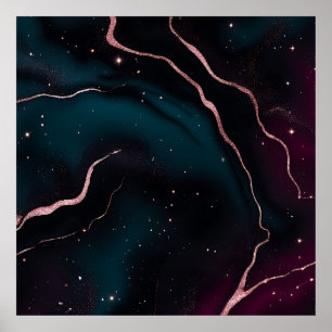 Smaragd Roze Goud Galaxy Marmer Patroon Poster
