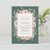 Smaragd Roze Krans Bruiloft Kaart (Staand voorkant)
