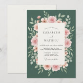 Smaragd Roze Krans Bruiloft Kaart (Voorkant / Achterkant)