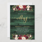 Smaragd Rustiek Bourgondië Marsala Bloemenbruiloft Kaart (Voorkant)