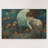 Smaragd schemering: Art Nouveau Lady & Bloemen Moz Legpuzzel (Horizontaal)