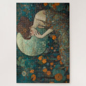 Smaragd schemering: Art Nouveau Lady & Bloemen Moz Legpuzzel (Verticaal)
