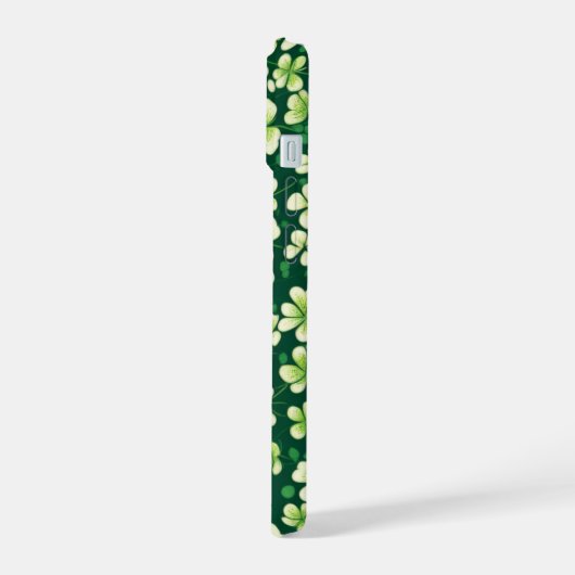 Smaragd Shamrock Tapestry: Donkergroen Delight iPhone 15 Case (Linkerkant)