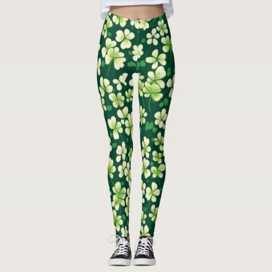 Smaragd Shamrock Tapestry: Donkergroen Delight Leggings (Voorkant)