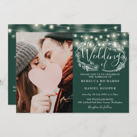 Smaragd String Lights Foto Alles In Een Bruiloft Kaart (Voorkant / Achterkant)