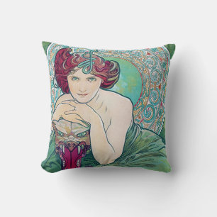 Smaragd (Vier Juwelen), Alphonse Mucha Kussen