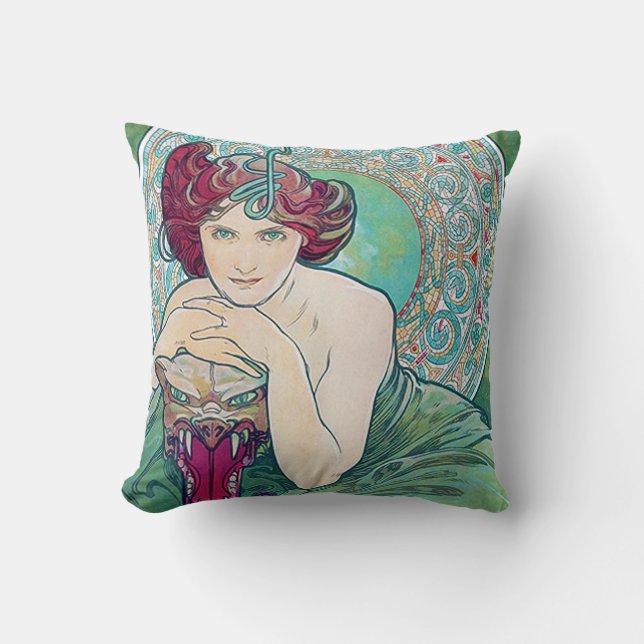 Smaragd (Vier Juwelen), Alphonse Mucha Kussen (Voorkant)