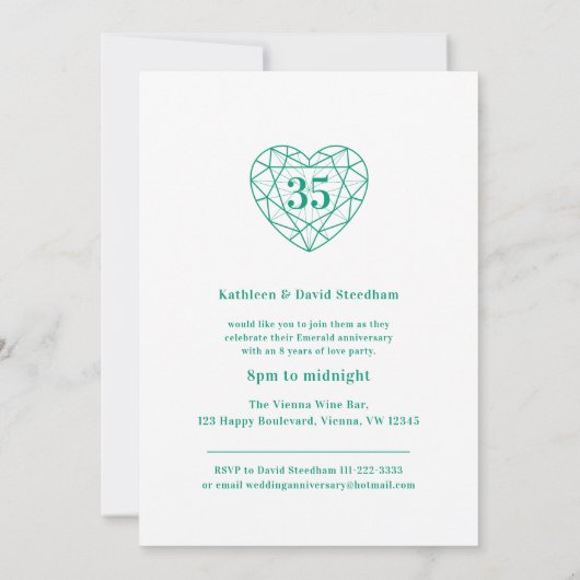 Smaragd viering 35 jaar liefdesfeest uitnodigingen (Achterkant)