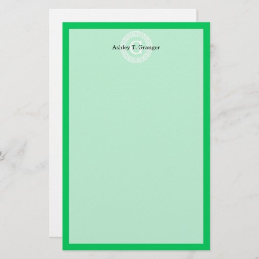 Smaragd Wat Grieks Sleutel RND Lijst Initiaal Mono Briefpapier (Voorkant / Achterkant)