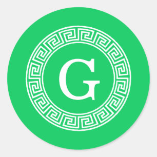 Smaragd Wat Grieks Sleutel RND Lijst Initiaal Mono Ronde Sticker
