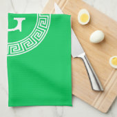 Smaragd Wat Grieks Sleutel RND Lijst Initiaal Mono Theedoek (Quarter Fold)