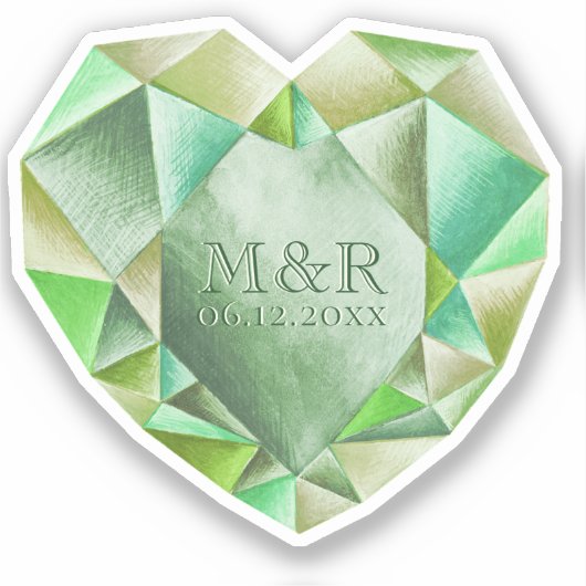 Smaragd Waterverf Hart 55e Huwelijksjubileum Sticker (Voorkant)