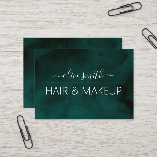 Smaragd waterverf Monogram Naam Visitekaartje (Voorkant / Achterkant in situ)