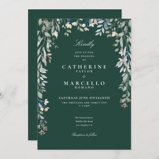 Smaragd Wilde Bloemen Waterverf Bloemige Trouw Kaart (Voorkant / Achterkant)