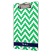 Smaragd Wit LG Chevron Marineblauw Naam Initialen Klembord (Links)