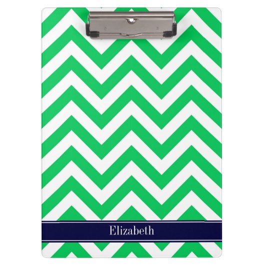 Smaragd Wit LG Chevron Marineblauw Naam Initialen Klembord (Voorkant)