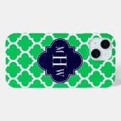 Smaragd Witte Marokkaanse #5 Navy 3 Initiële Monog Case-Mate iPhone Case (Achterkant (horizontaal))