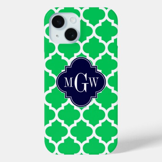 Smaragd Witte Marokkaanse #5 Navy 3 Initiële Monog Case-Mate iPhone Case (Achterkant)
