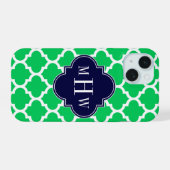 Smaragd Witte Marokkaanse #5 Navy 3 Initiële Monog iPhone 15 Case (Achterkant horizontaal)