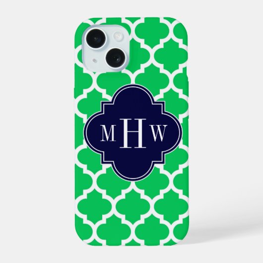 Smaragd Witte Marokkaanse #5 Navy 3 Initiële Monog iPhone 15 Case (Achterkant)