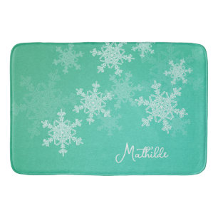 Smaragd Witte Sneeuwvlokken Minimalistische Kerstm Badmat