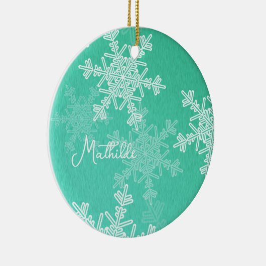 Smaragd Witte Sneeuwvlokken Minimalistische Kerstm Keramisch Ornament (Rechts)