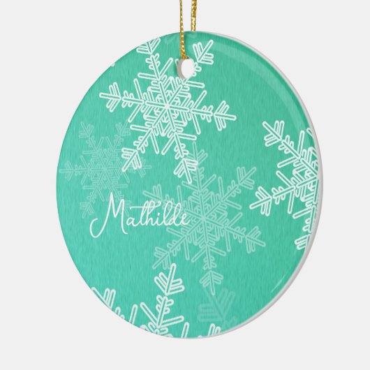 Smaragd Witte Sneeuwvlokken Minimalistische Kerstm Keramisch Ornament (Links)