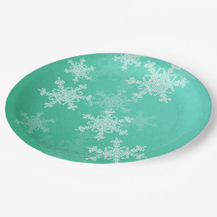 Smaragd Witte Sneeuwvlokken Minimalistische Kerstm Papieren Bordje