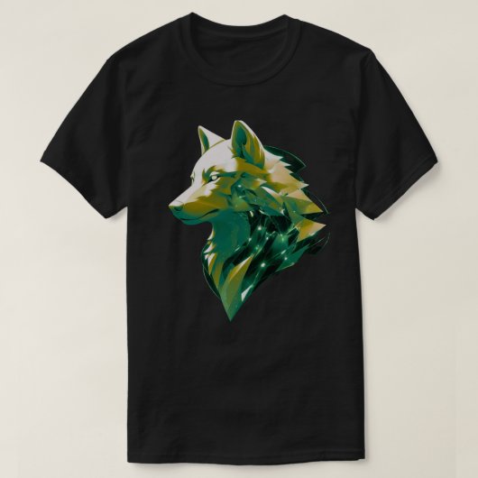 Smaragd Wolf Geometrische Kosmische Dier Kunst T-shirt (Design voorkant)