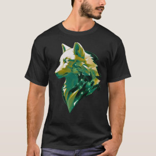 Smaragd Wolf Geometrische Kosmische Dier Kunst T-shirt