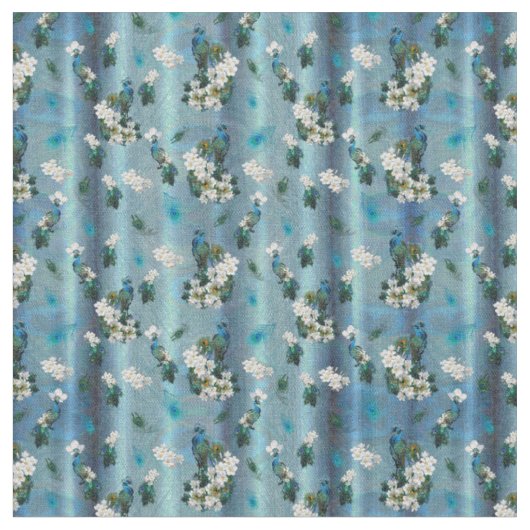 Smaragd Zijde Peacock Veren Running Print Stof (Close Up)